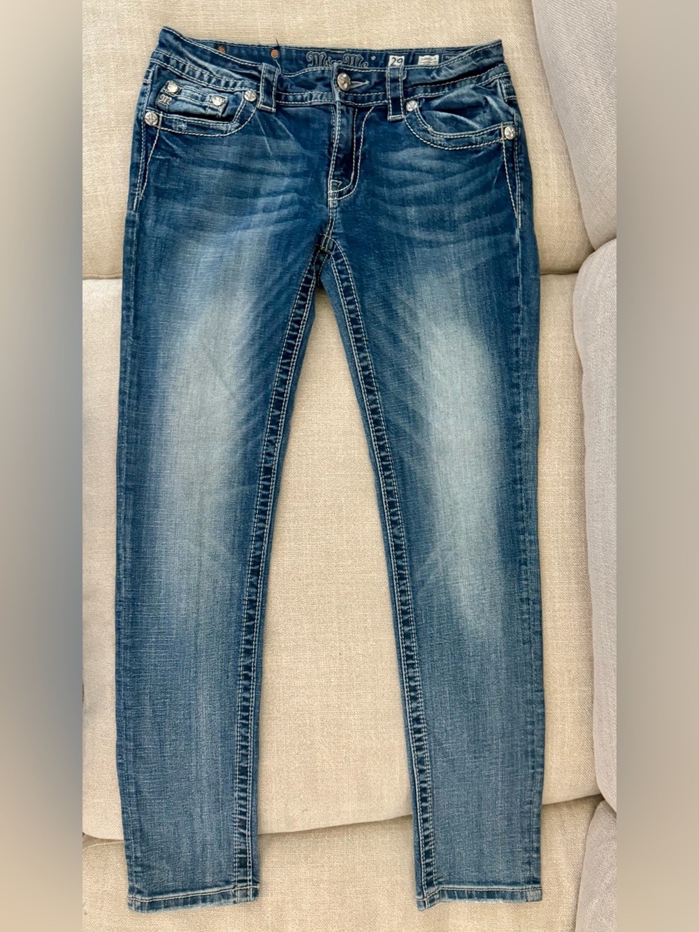 MISS ME Jeans Signature Skinny Crystal Embellished Embroidered Jeans (29)